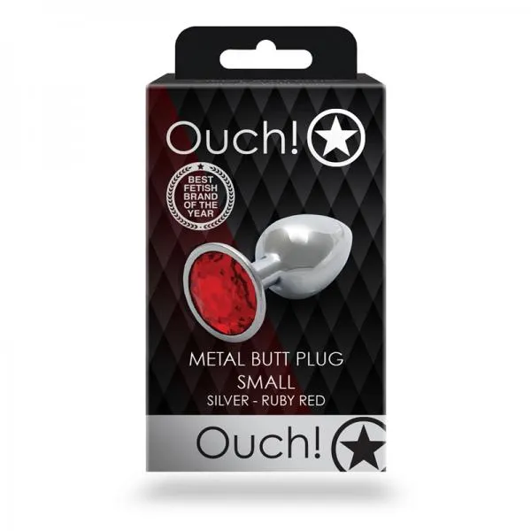 Anal Seductucom Round Gem Butt Plug Small Silver Ruby Red