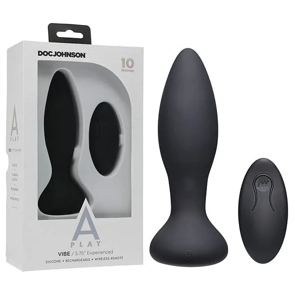 Doc Johnson Anal APlay Vibe Experienced Rechargeable Silicone Anal Plug Black USB Rechargeable Butt Plug with Remote