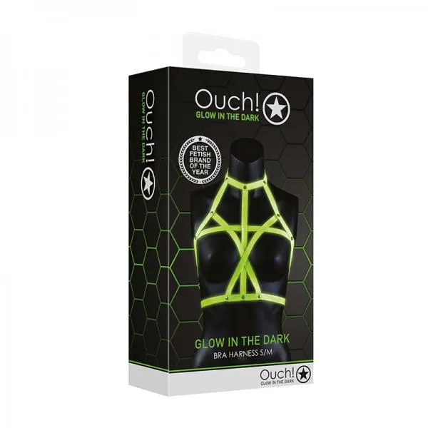 Glo Ouch Glow Bra Harness Glow In The Dark Green SM Female Sex Toys