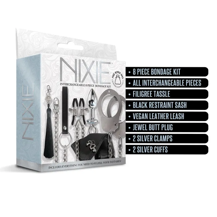 Global Novelties llc Couples NIXIE Interchangeable 8 Piece Bondage Kit Silver