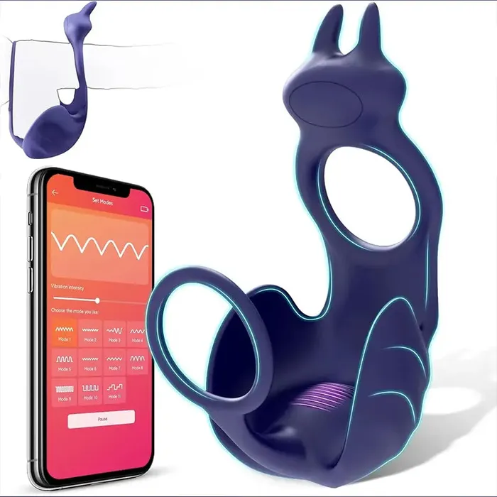 OOTYEMO Male Sex Toys Dual Stimulation Vibrating Cock Ring with Testicle Massager