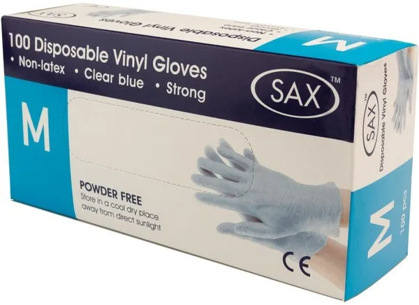 Sax Anal 100 X Disposable Vinyl Gloves Blue Medium