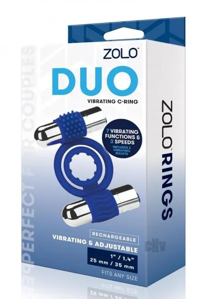 Seductucom Male Sex Toys Zolo Recharge Duo Vibe Cock Ring Navy