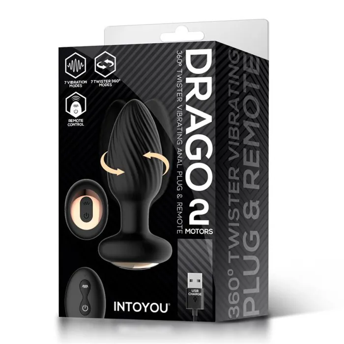 Intoyou Male Sex Toys Rotating and vibrating Butt Plug with remote Drago