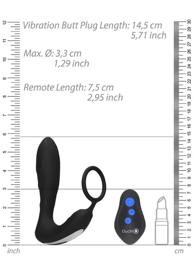 Ouch EStimulation Vibration Butt Plug with Cock Ring Shots Toys Male Sex Toys