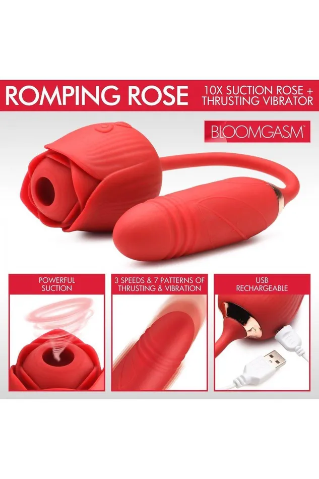10X Romping Rose Suction and Thrusting Vibrator Sex On the Go Vibrators